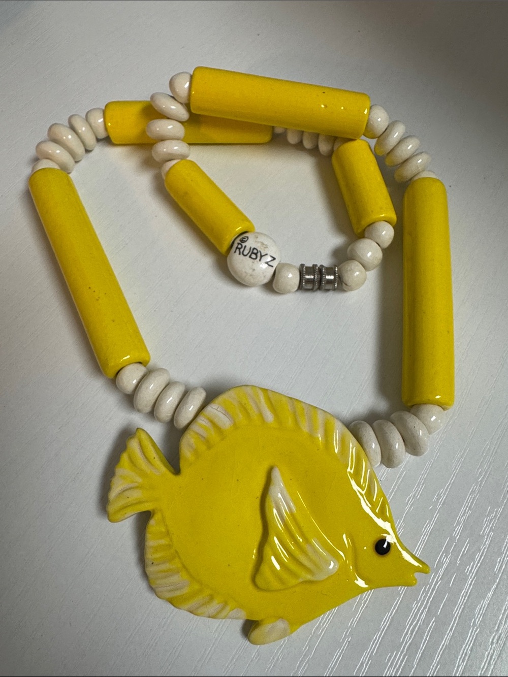 Ruby Z Yellow Fish Statement Necklace - Bold Ceramic Pendant - Picture 6 of 6